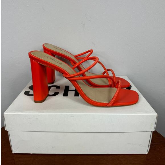 Schutz Chessie Slip On High Heel Sandals in Flame Orange Size 10 - Picture 6 of 11
